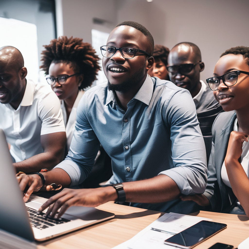 African Entrepreneur teaching interns Digital Marketing strategies